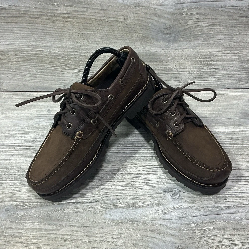 LL BEAN ALLAGASH Hand Sewn Bison Leather Loafer 301172 Men's Size 8 EE Wide NEW
